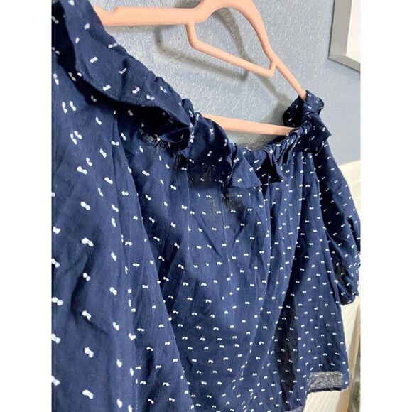 1 State Poetic Punch Blue & White  Off The Shoulder Blouse Size Large NWT - Picture 4 of 9